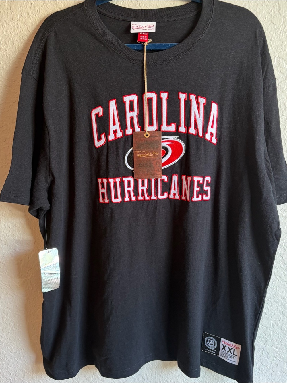 Carolina Hurricanes Mitchell & Ness Heavy Black Embroidered T-Shirt - Men’s 2XL